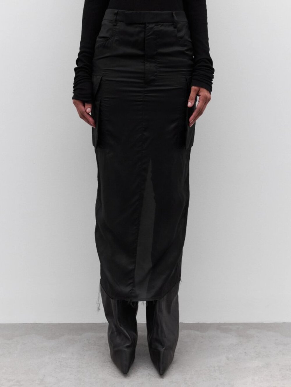 RICK OWENS Concordians Firbanks Midi Skirt — Black IT 42 / US 6 / FR 38 / S-M